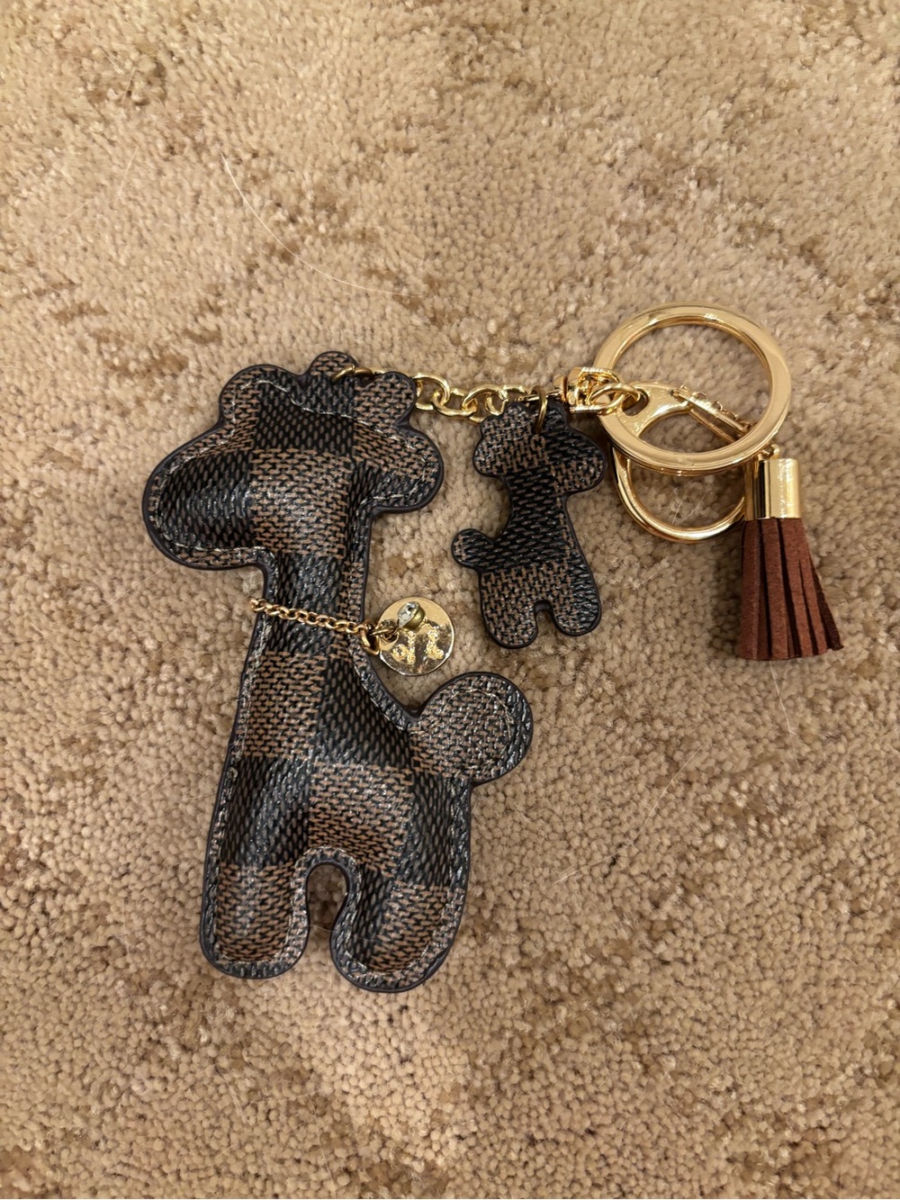 Brown Check Giraffe Keychain with Tassel - Designer Style